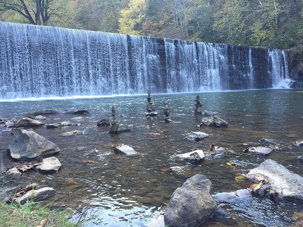 Water spilling over the Hollins Mill dam on Blackwater Creek