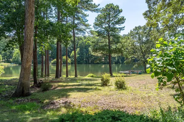 Yard with tall pines and a view of the water at 107 Waterview Circle, Forest VA