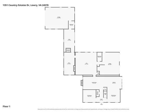 Floor plan of the first floor at 1351 Country Estates Drive, Lowry VA