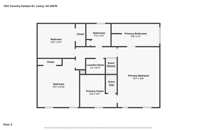 Floor plan of the second floor at 1351 Country Estates Drive, Lowry VA
