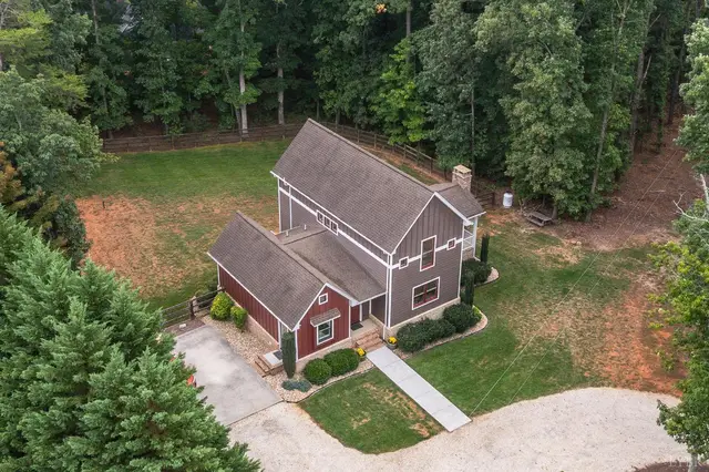 Aerial view of the house with a front walkway and lawn at 2842 Chilton Road, Appomattox VA