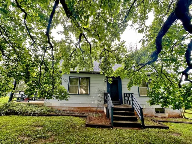 Front of the house under tree branches with black porch steps at 607 Middle Street, Lynchburg VA